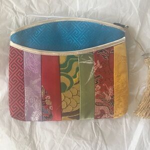 Silk Makeup Bag With Gold Tassel New.